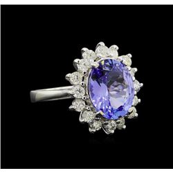 3.58 ctw Tanzanite and Diamond Ring - 14KT White Gold