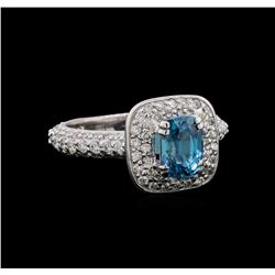 1.85 ctw Blue Zircon and Diamond Ring - 14KT White Gold