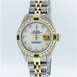 Rolex Two-Tone Mother Of Pearl Diamond and Emerald DateJust Ladies Watch