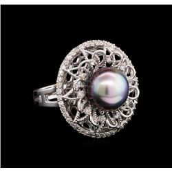 14KT White Gold Pearl and Diamond Ring