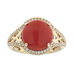 5.86 ctw Coral and Diamond Ring - 14KT Yellow Gold