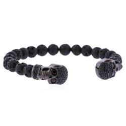 Cozmo Sterling Silver Black Crystal Skull Cuff Bracelet