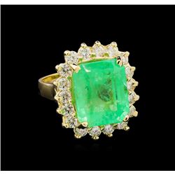 GIA Cert 9.39 ctw Emerald and Diamond Ring - 14KT Yellow Gold