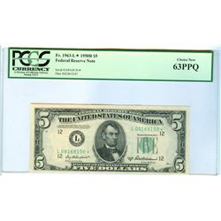 1950B PCGS CN 63PPQ $5 Federal Reserve Star Bank Note