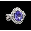 Image 1 : 4.45 ctw Tanzanite and Diamond Ring - 14KT White Gold