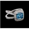 Image 1 : 2.77 ctw Blue Zircon and Diamond Ring - 14KT White Gold