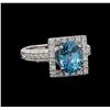 Image 1 : 4.07 ctw Blue Zircon and Diamond Ring - 18KT White Gold