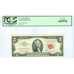 1963 PCGS GN66PPQ $2 Red Seal Legal Tender Bank Note