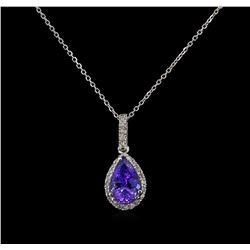 2.53 ctw Tanzanite and Diamond Pendant With Chain - 14KT White Gold