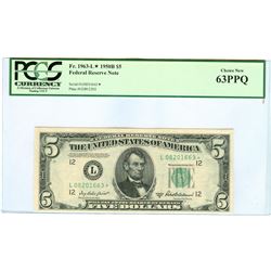 1950B PCGS CN 63PPQ $5 Federal Reserve Star Bank Note