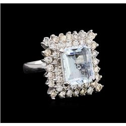 14KT White Gold 3.69 ctw Aquamarine and Diamond Ring