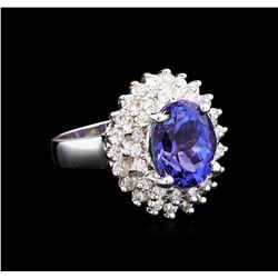 4.63 ctw Tanzanite and Diamond Ring - 14KT White Gold