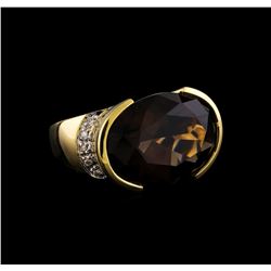 14KT Yellow Gold 20.17 ctw Smokey Quartz and Diamond Ring