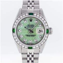 Rolex Stainless Steel Green MOP Diamond DateJust Ladies Watch