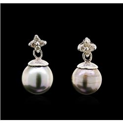 Pearl and Diamond Earrings - 14KT Yellow Gold