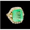 Image 1 : GIA Cert 9.38 ctw Emerald and Diamond Ring - 14KT Yellow Gold