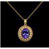 Image 1 : 4.35 ctw Tanzanite and Diamond Pendant With Chain - 14KT Yellow Gold