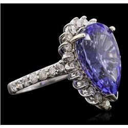 14KT White Gold 9.90 ctw GIA Certified Tanzanite and Diamond Ring