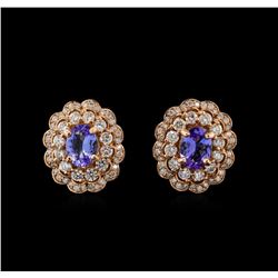 14KT Rose Gold 2.64 ctw Tanzanite and Diamond Earrings