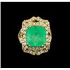 Image 2 : GIA Cert 9.16 ctw Emerald and Diamond Ring - 14KT Yellow Gold