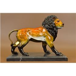17 Lbs Great Detail Male Lion Bronze Sculpture Statue on marble base (11"X14")