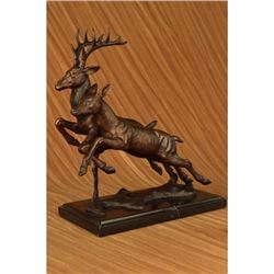 17 LBS Deer Caribou Buck Stag Wildlife Bronze Statue on Marble base Sculpture (15"X15")