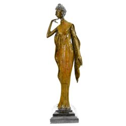 12 LBS Art Deco Theater Jazz Dancer Bronze Sculpture on Marble base Statue (20"X10")