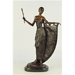 14 LBS Hot Cast Bronze On Marble Base Art Deco Dancer Sculpture (19"X13")