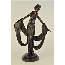 15 LBS Art Nouveau Ribbon Dancer Bronze Sculpture (19"X13")