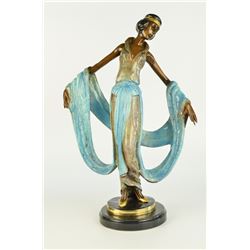 14 LBS Multi Color Patina Hot Cast Ribbon Dancer Bronze Sculpture (19"X13")