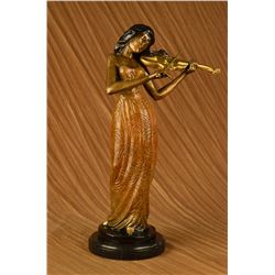 12 LBS Special Patina Bronze Art Deco Violin Player Bronze Sculpture (19"X10")