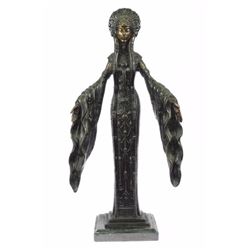 19 LBS Art Deco Indian Girl With Long Gown Bronze Statue (20"X10")