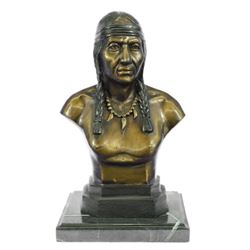 10 LBS Native American Indian Warrior Chief Bronze Bust Sculpture (12"X7")