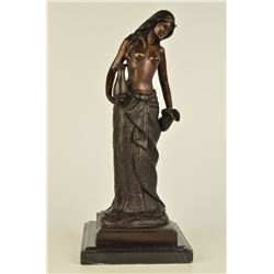 13 LBS Topless Woman With Two Jugs Bronze Sculpture (16"X7")