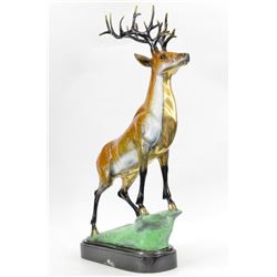 18 LBS Collector Edition Special Patina Stag Wildlife Deer Bronze Statue (24"X16")