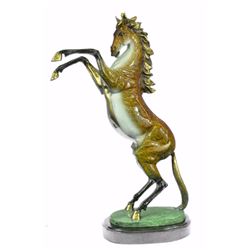 25 LBS Beautiful Large Vienna Bronze Rearing Horse Sculpture on Marble Base (25"X13")