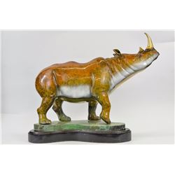41 LBS White Rhino Bronze Sculpture Special Patina (19X22")