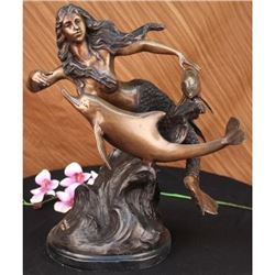 22 LBS Bronze Sculpture on Marble base Mermaid Figurine (18"x17")