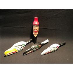 SET OF 4 RATTLES BY SQUAMISH NATION ARTIST GREG JOSEPH.  INCLUDES: THUNDERBIRD, EAGLE, RAVEN AND