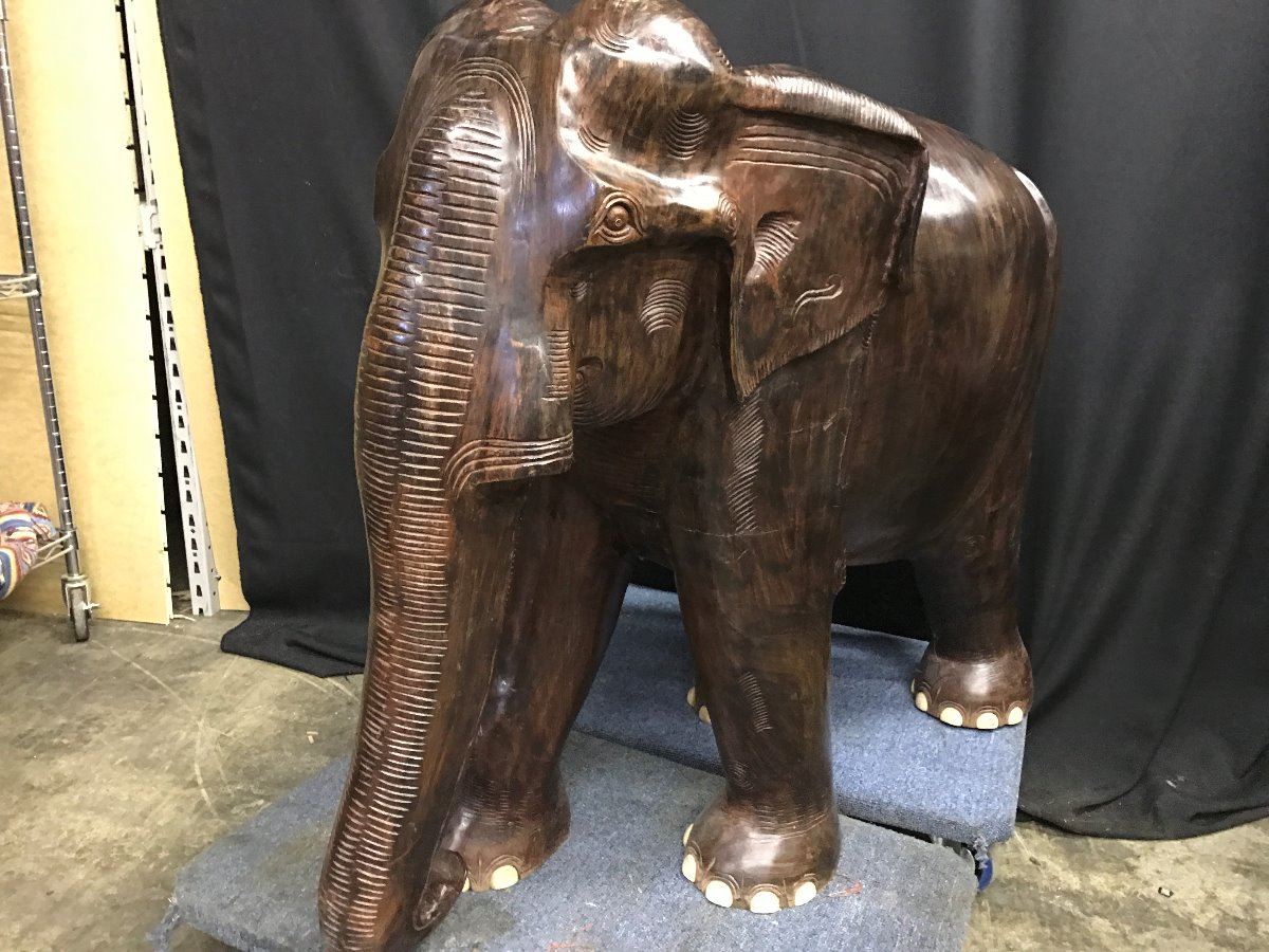 Hand Carved Thai Wooden Elephant Sculpture – 22cm Tall, Brown, Fair Trade