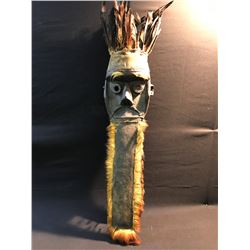 VERY OLD IVORY COAST MASK FROM DAN-KRAN VILLAGE, LARGE WOODEN MASK FEATURES: FEATHERS, HIDE/FUR AND