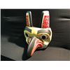 Image 1 : EAGLE AND FROG FEAST MASK BY GITSKAN NATION'S RUPERT JEFFREY.  MASK IS CARVED IN YELLOW CEDAR, AND
