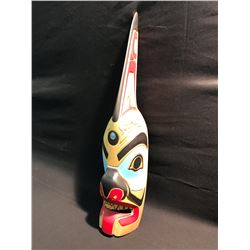 KILLER WHALE CHIEF MASK BY GITSKAN NATION'S RUPERT JEFFREY.  MASK IS CARVED IN BIRCH WOOD