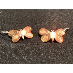 PAIR OF BUTTERFLY ENGRAVED COPPER EARRINGS STAMPED WITH ARTISTS INITIALS 'RD'