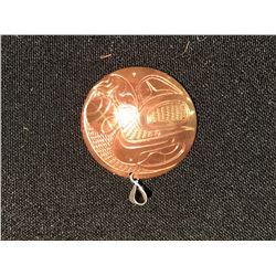 THUNDERBIRD ENGRAVED COPPER PENDANT STAMPED WITH ARTISTS INITIALS 'RD'