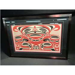 FRAMED LIMITED EDTION PRINT 'OVER DOUBLE-HEADED WHALE' NO. 60/150 BY NUU-CHAH-NULTH ARTIST MOY