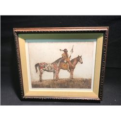 FRAMED LIMITED EDITION ETCHING 'BLACKFOOT WAR PONY' NO. 4/50 COLOR ED, 5 PROOFS, BY M LEHMAN