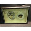Image 1 : PAIR (HIS AND HERS) OF INUIT SNOW MASKS, COME IN BEAUTIFUL GLASS FRONT CABINET