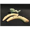 Image 1 : CARVED JADITE ASIAN DRAGON AND TWO BONE TUSKS CARVED WITH ELEPHANTS
