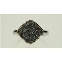 #4-STERLING SILVER BLUE DIAMOND RING SIZE 7.25